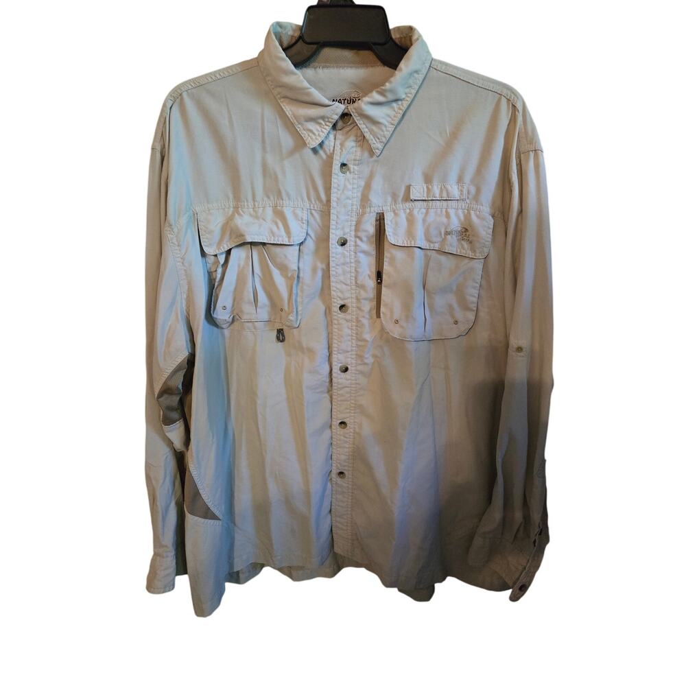 Natural Gear Mens 2XL Vented Fishing Shirt Khaki Long Sleeve Quick Dry Hiking